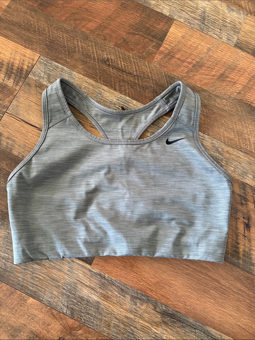 Nike Heather Gray Racerback Sports Bra with Black Swoosh
